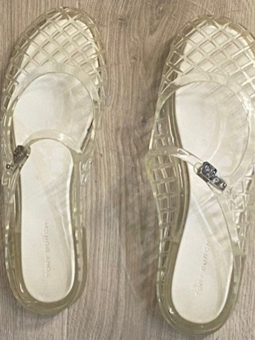 Tory Burch Gelly Jelly Mules Clear Woven Flats Sz 5